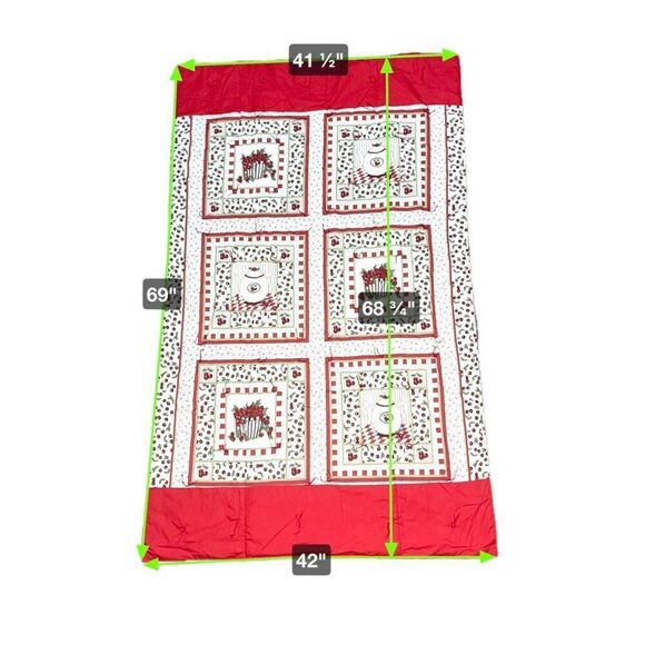 Vintage Cherry Themed Quilt Pillow Packable Quillow New Cherries Red Patchwork - Picture 8 of 8